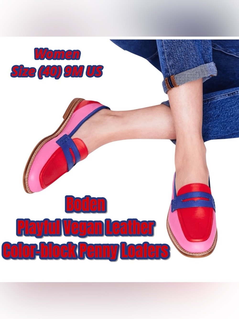 Boden Color-Block Penny Loafers in Red, Pink & Blue